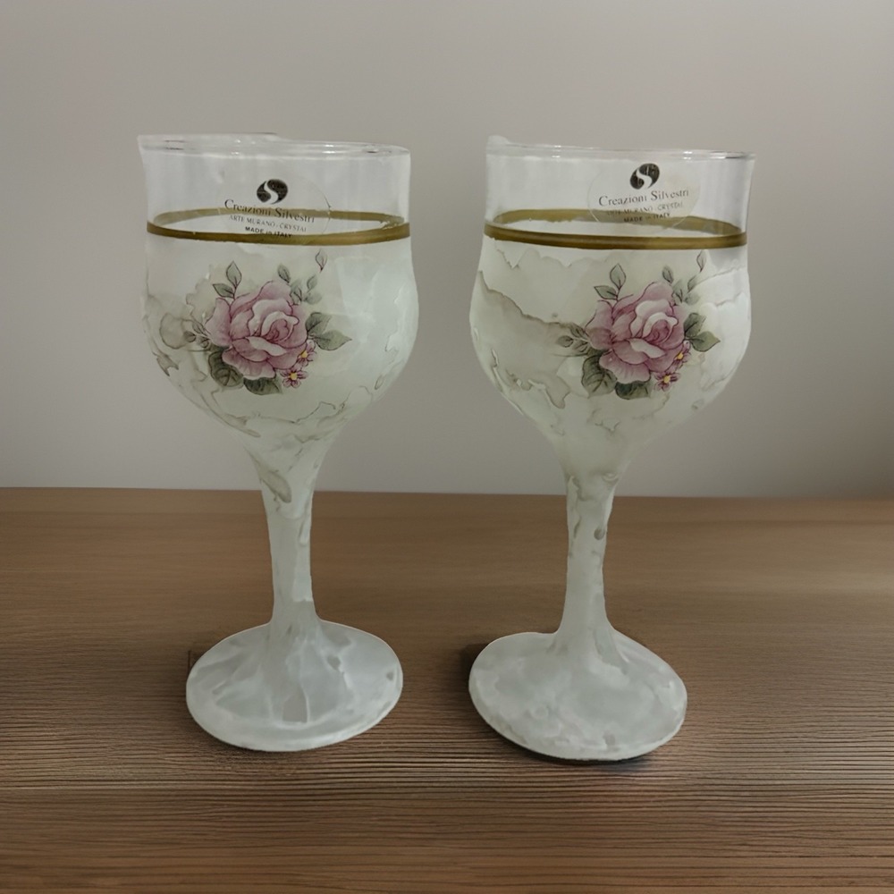 Arte Murano White Rose Wine Glasses 2 UNITS